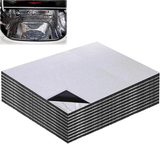 Tappeti di isolamento per auto - 10 pezzi - 40x25cm - isolamento acustico - autofissanti - resistente al fuoco - impermeabile all'acqua (5mm)
