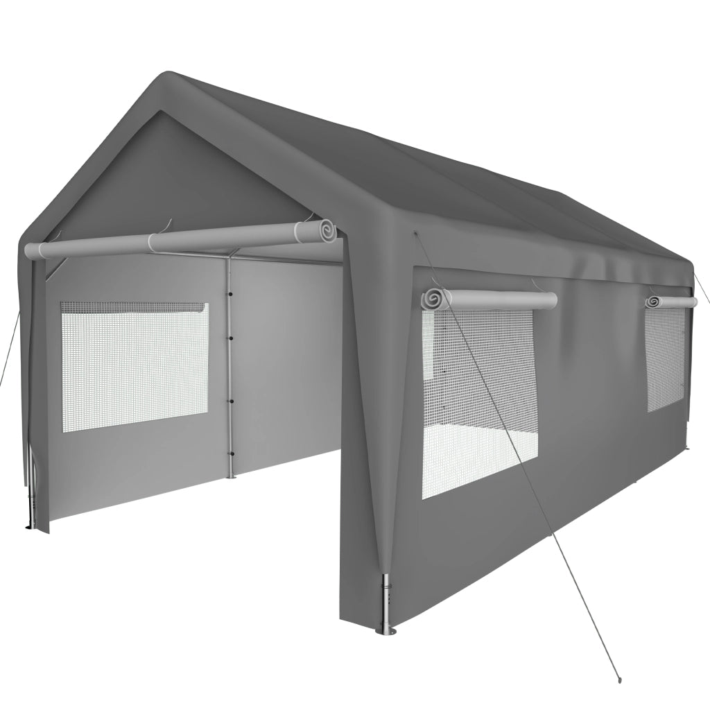 Carport Tenda 3x6 m Grigio con Pareti Removibili, Finestre Avvolgibili e Telaio Metallico