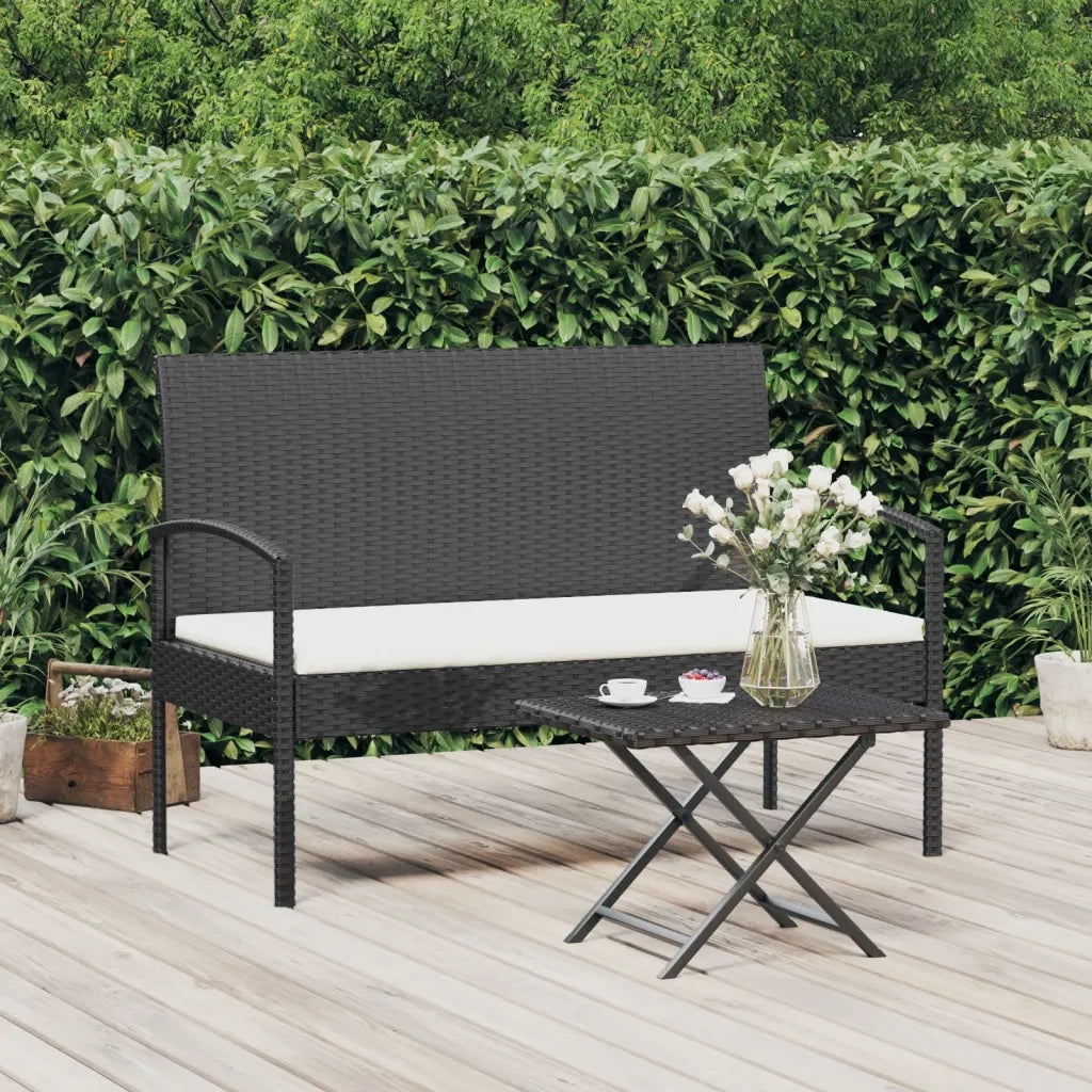 Panca da Giardino con Cuscino Nera 105 cm in Polyrattan