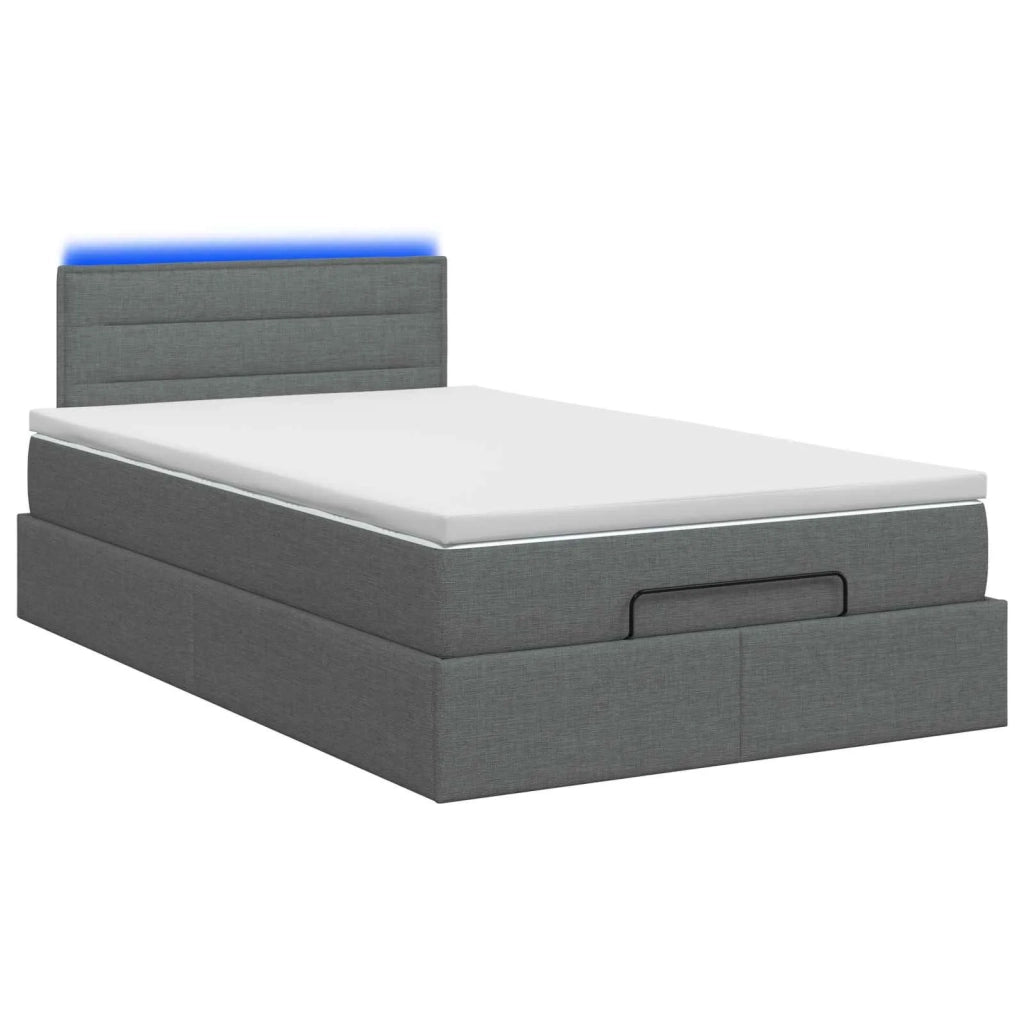Letto Ottomano con Materasso e LED Grigio Scuro 120 x 190 cm 3457973