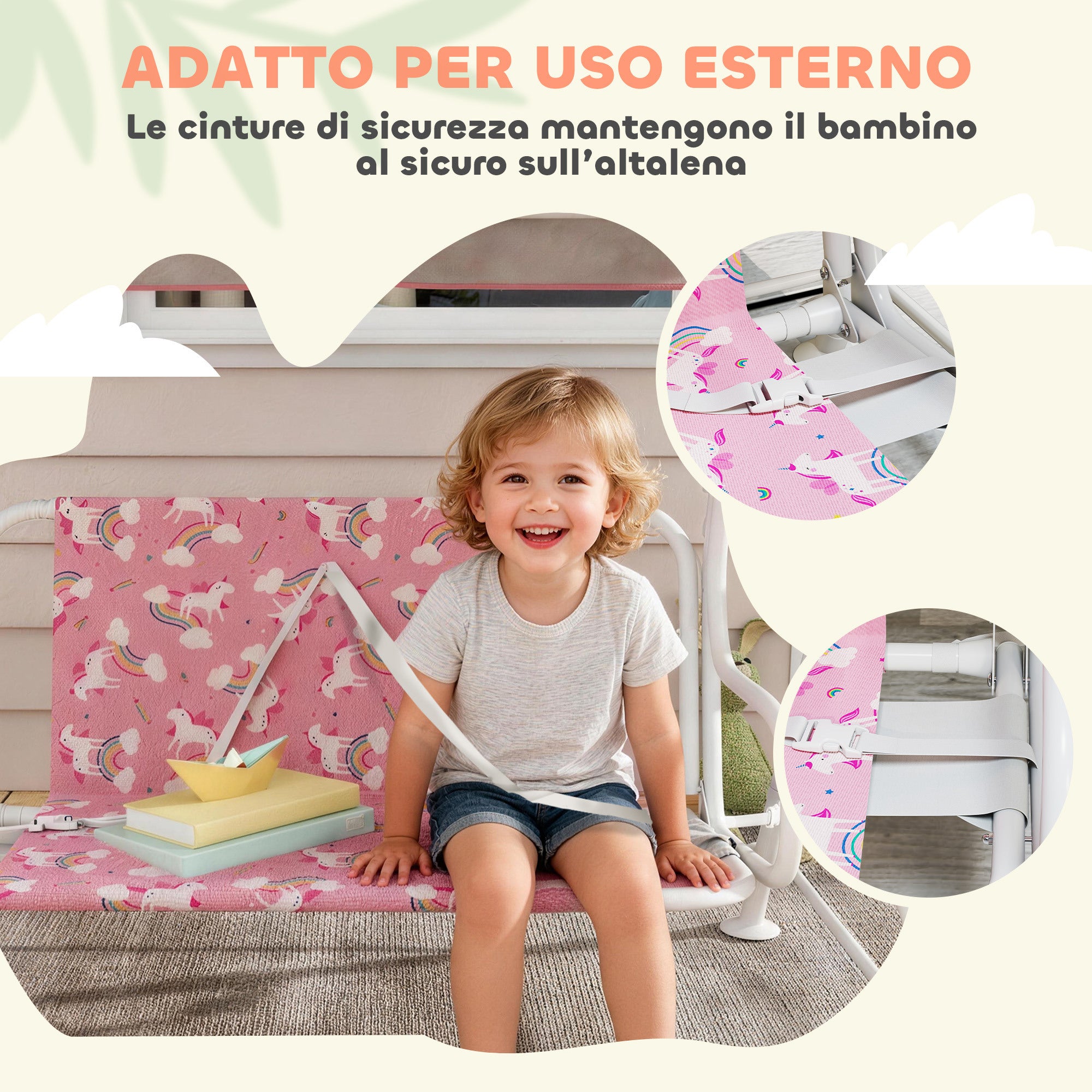 Dondolo per Bambini Altalena da Giardino 2 Posti 112x75x120 cm Rosa