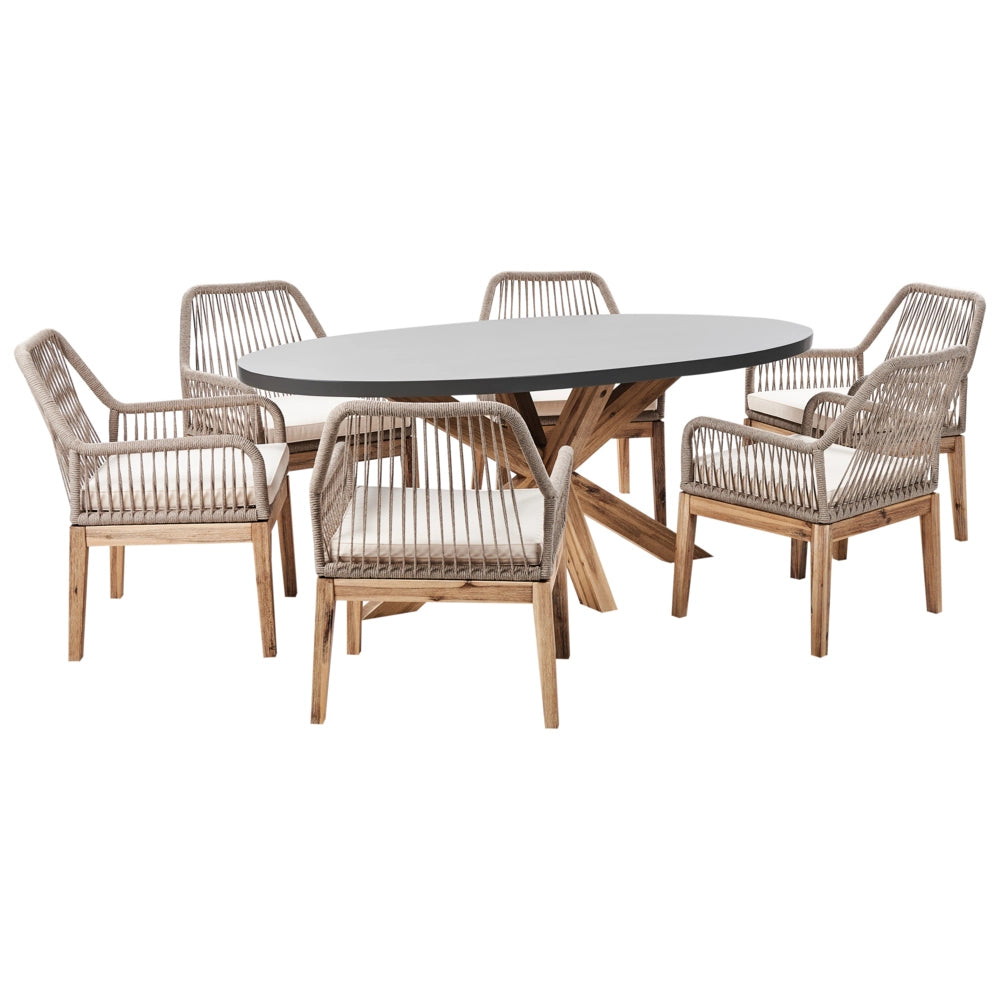 Set da pranzo da giardino con 6 sedie Grigio e Beige Legno chiaro Cemento Acacia 190 x 100 cm Mobili da giardino