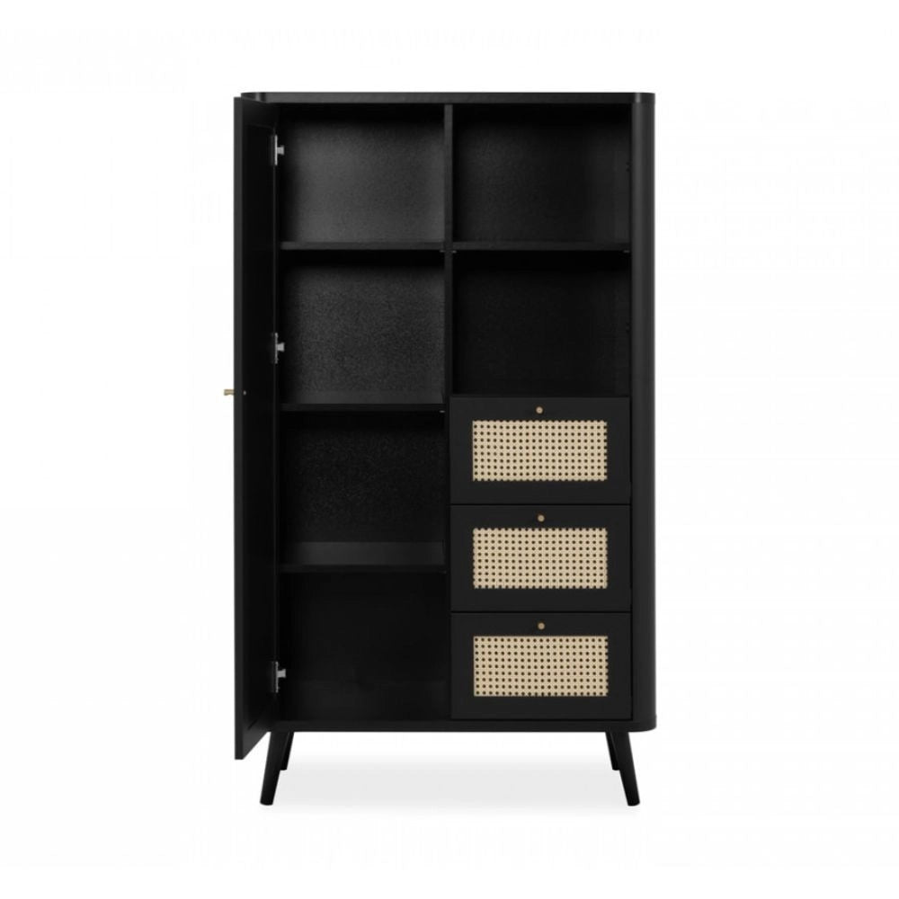 Credenza 3 cassetti e anta effetto rafia KUTA53 colore nero