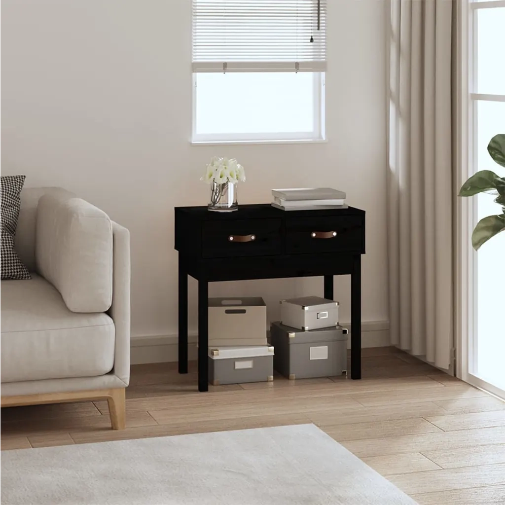 Tavolo Consolle Nero 76,5x40x75 cm in Legno Massello di Pino 821753