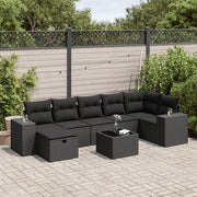 Set Divani da Giardino con Cuscini 8 pz Nero in Polyrattan