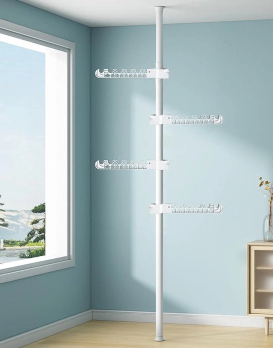 4-laaghi alettatoio per abbigliamento, alettatoio per abbigliamento da soffitto a pavimento, alettatoio per abbigliamento con organizzatore di stoccaggio per appendere abbigliamento, sciarpe, cappelli e borse