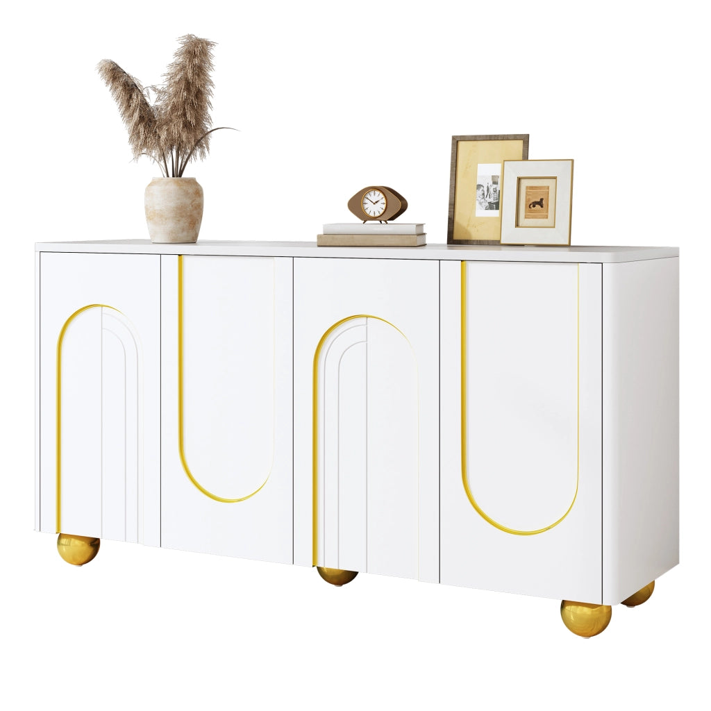 Credenza a 4 ante con rilievo dorato ad arco; 2 vani con ripiani; per soggiorno e sala da pranzo; 140 × 40 × 74 cm