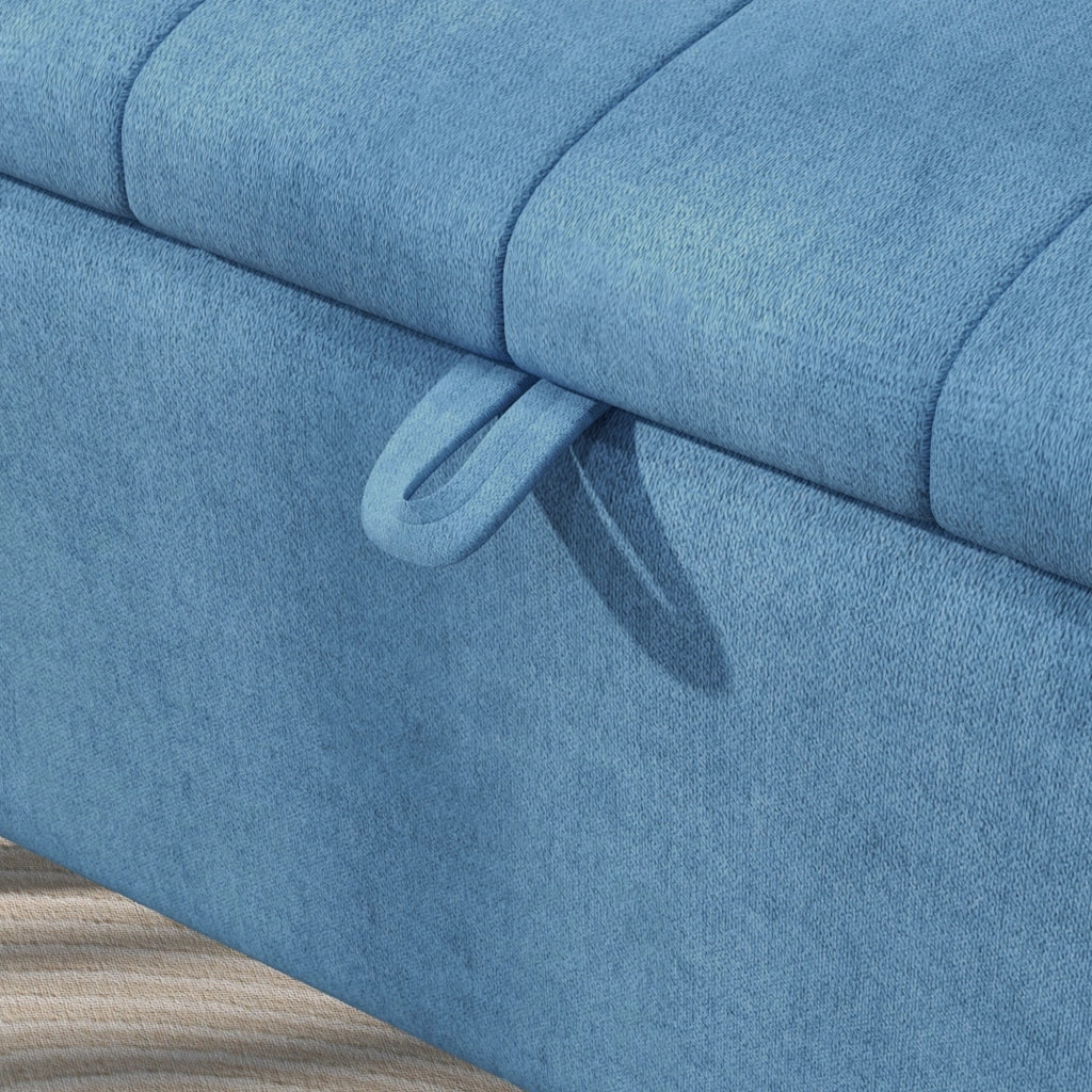 Panca Contenitore 102x40x44 cm Poggiapiedi Imbottito in Tessuto Effetto Lino Blu Scuro