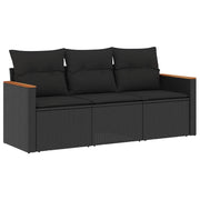 Set Divani da Giardino 3 pz | Set Salotto da Giardino con Cuscini in Polyrattan Nero