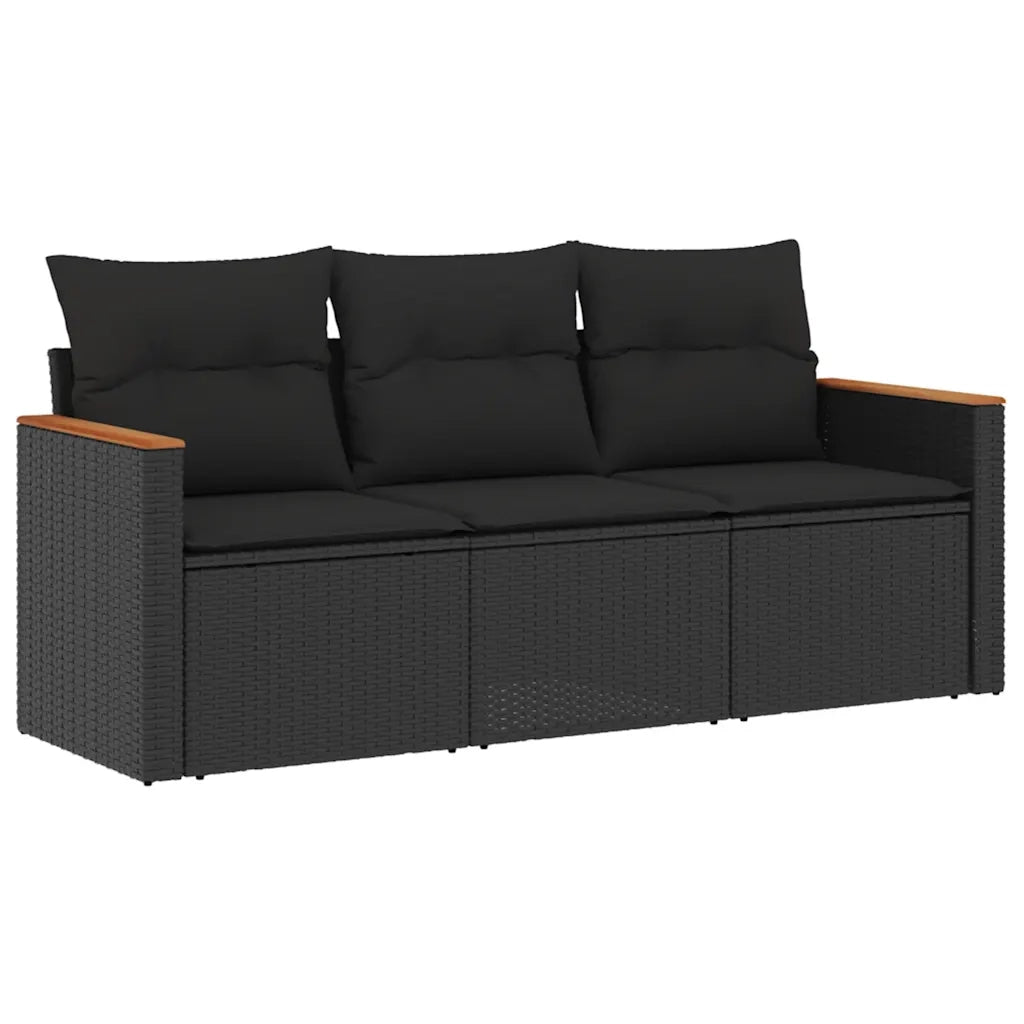 Set Divani da Giardino 3 pz | Set Salotto da Giardino con Cuscini in Polyrattan Nero