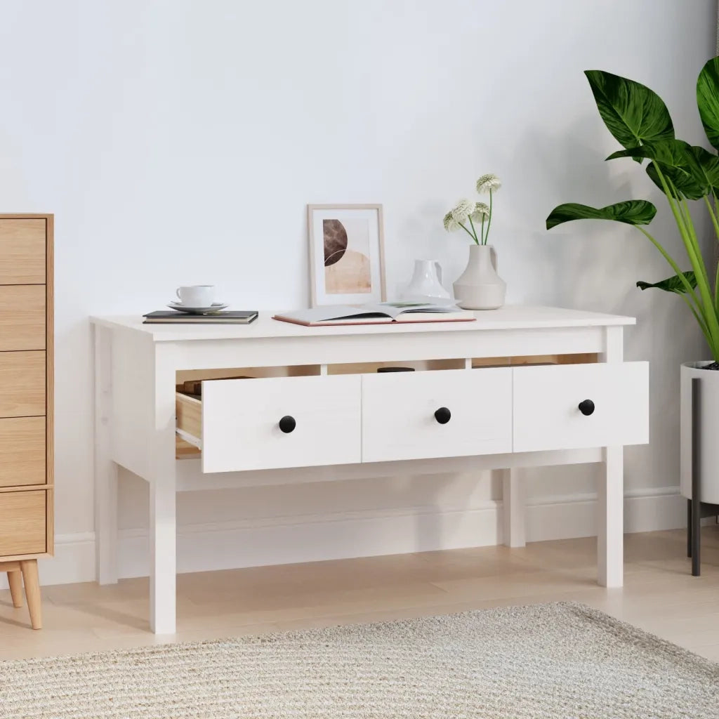 Tavolino da Salotto Bianco 102x49x55 cm Legno Massello di Pino 820942