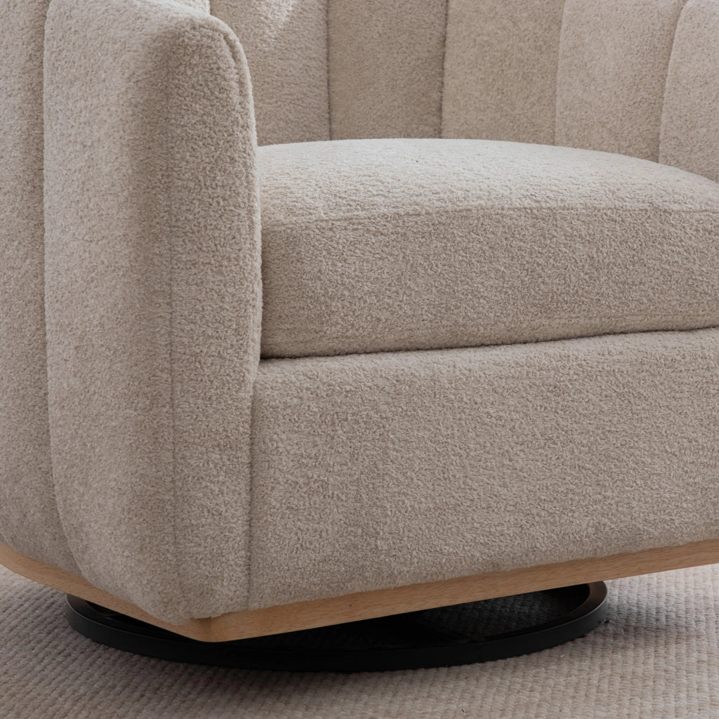 Poltrona a Botte Girevole Imbottita in Velluto con Poggiapiedi ¨C MINIMAL ¨C Beige