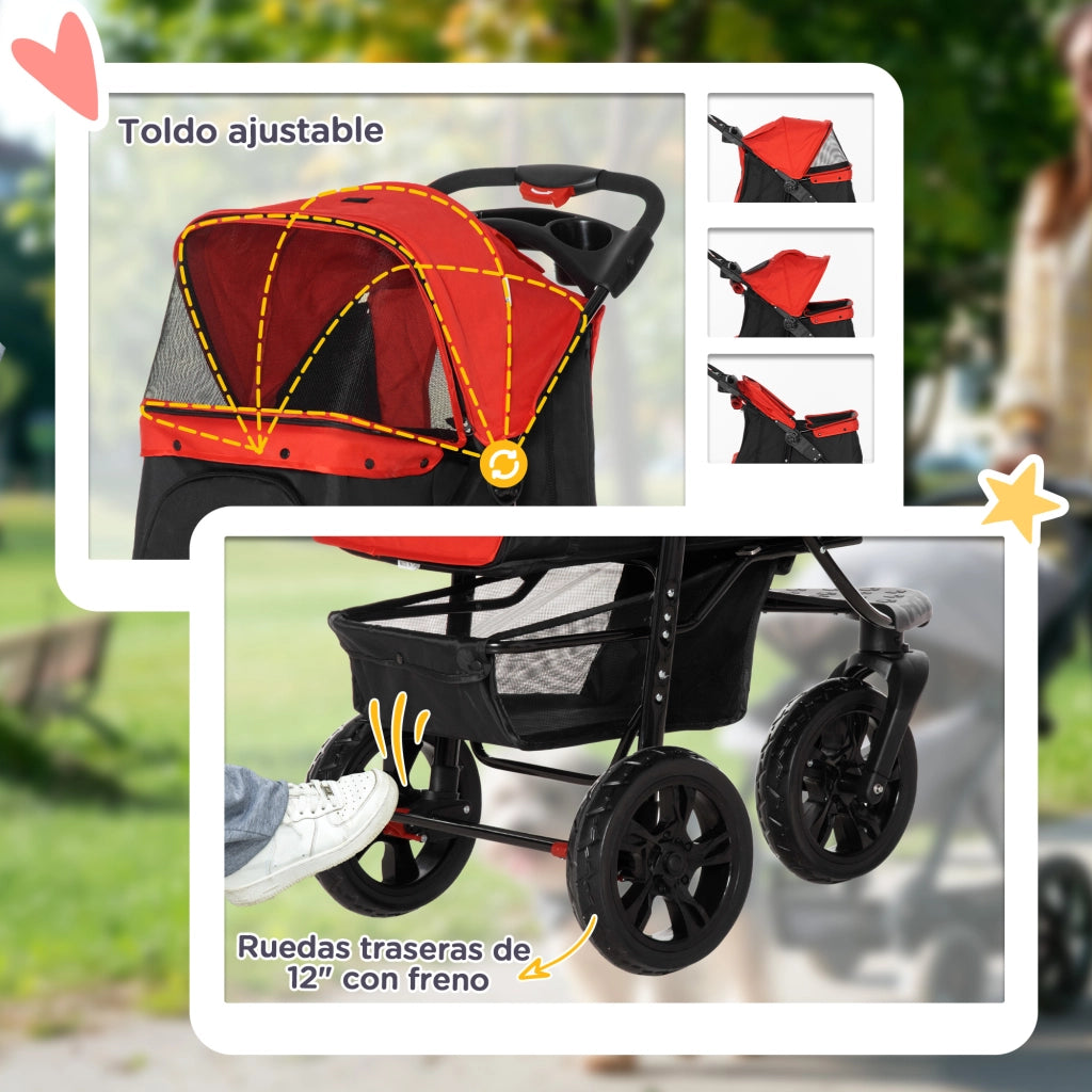 Carrello per Cani con Ruote ¨C zephmum ¨C Rosso 109.5x57.5x106.5 cm