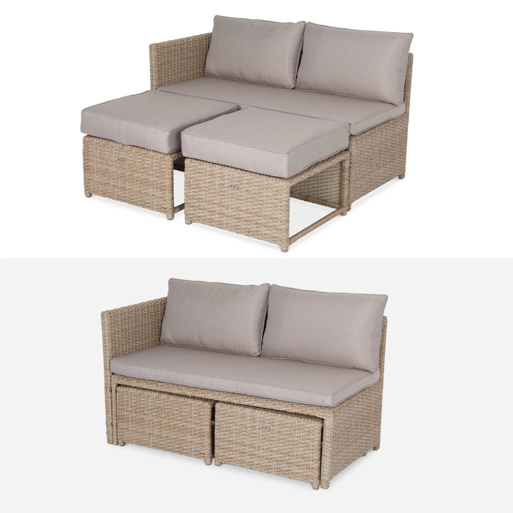 Set tavolo da giardino con pouf a incasso con 6 posti, marrone