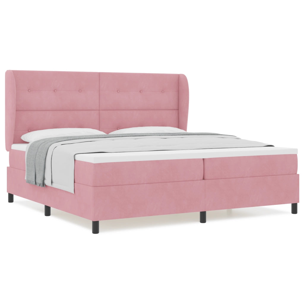Letto Box Spring  con Materasso Rosa 200x200 cm Velluto