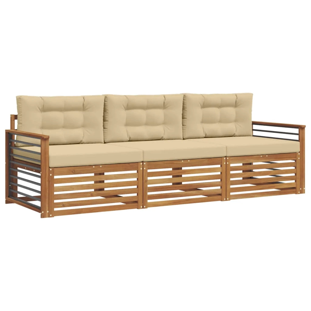 Set di divani da esterno con cuscino 3 pcs Naturale e Beige 3372953
