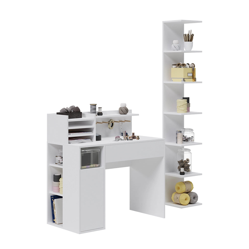Vicco Scrivania Bianco 2 parti, con libreria