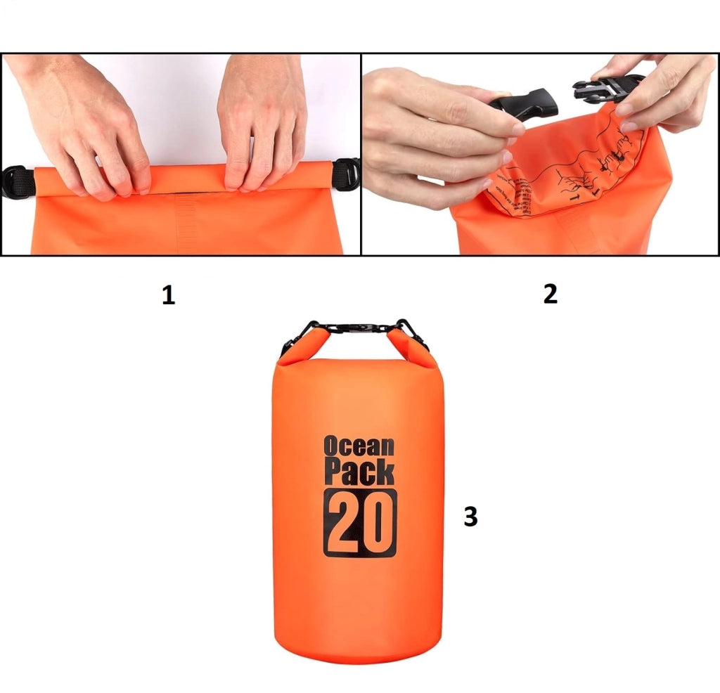 Kit 2pz Borsa Impermeabile 10LT+20LT, Sacca Impermeabile, Chiusura a rotolo