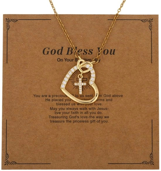 Collana comunemente portata per adulti - forma a cuore - con cassetta per gioielli - in acciaio inox - dorato - 2,5 x 2 cm - con anello per appendere - gioiello