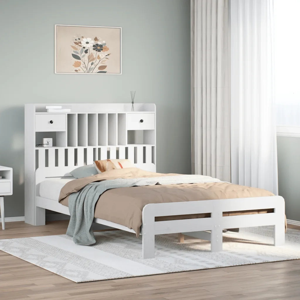 Letto Libreria senza Materasso Bianco 135x190 cm Legno di Pino 3308898