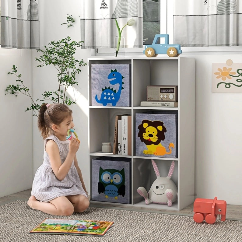 Scaffale per bambini con 6 scomparti e 3 cassetti, grigio