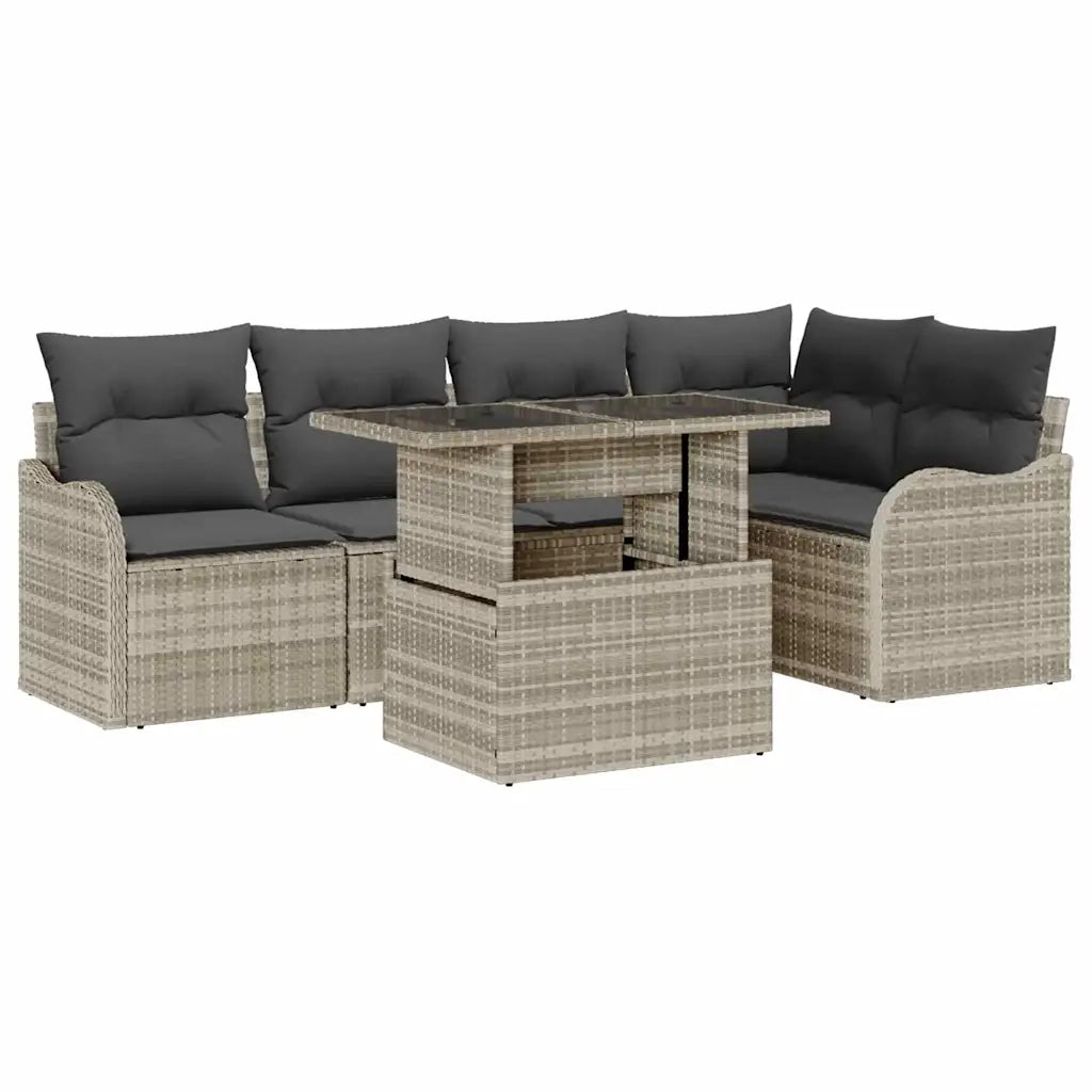Set da pranzo con cuscino 6 pcs Grigio chiaro Poly Rattan 3348468