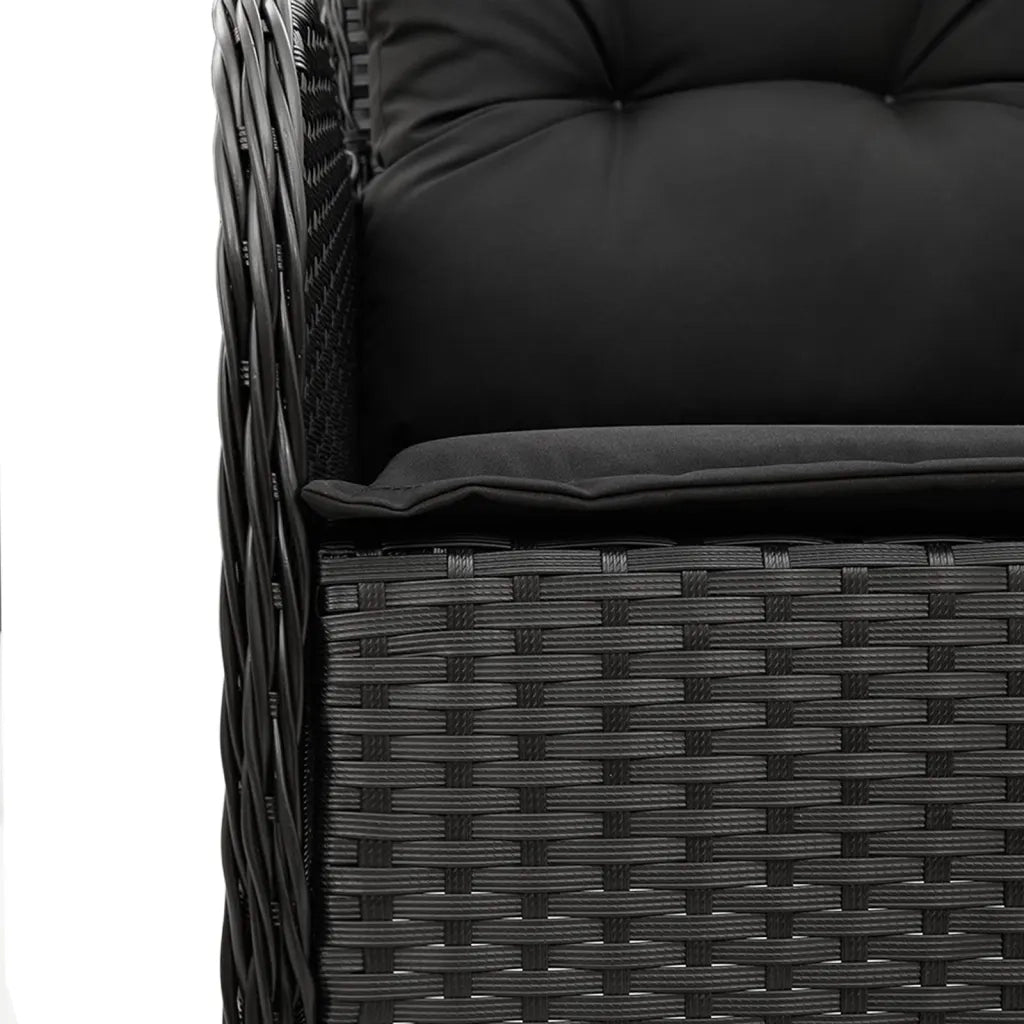 Set da Pranzo da Giardino 3 pz con Cuscini Nero in Polyrattan