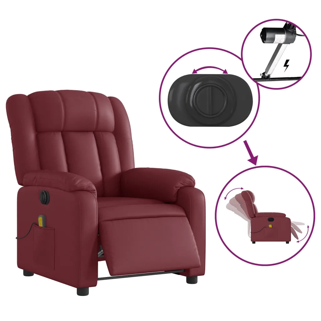 Divano Sedia-Poltrona Massaggiante Reclinabile Rosso Vino in Similpelle 836020