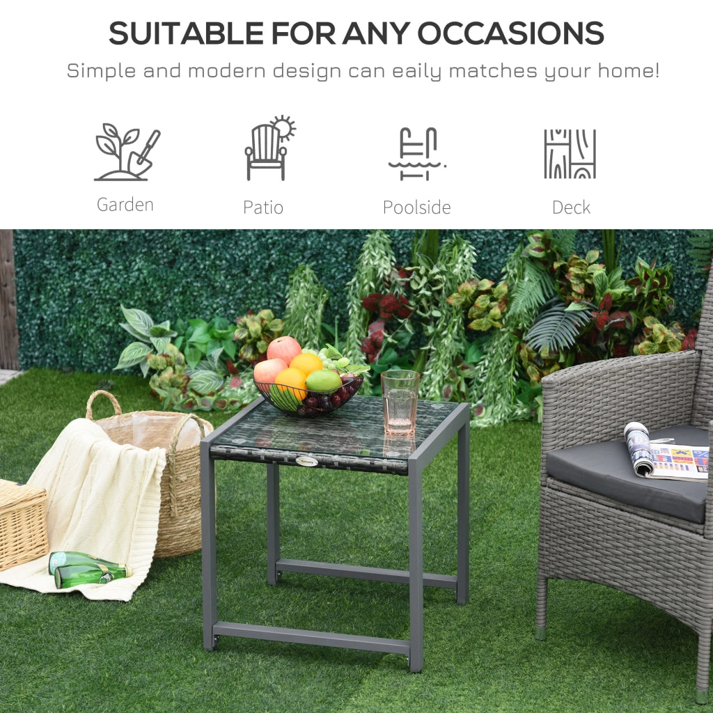 ? Tavolino da giardino/tavolino laterale con vetro temperato, polyrattan e alluminio, resistente alle intemperie e moderno per giardino, balcone,