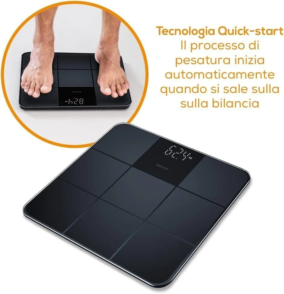Beurer GS 235 Bilancia in Vetro con Superficie Antiscivolo e Magic Display, nero