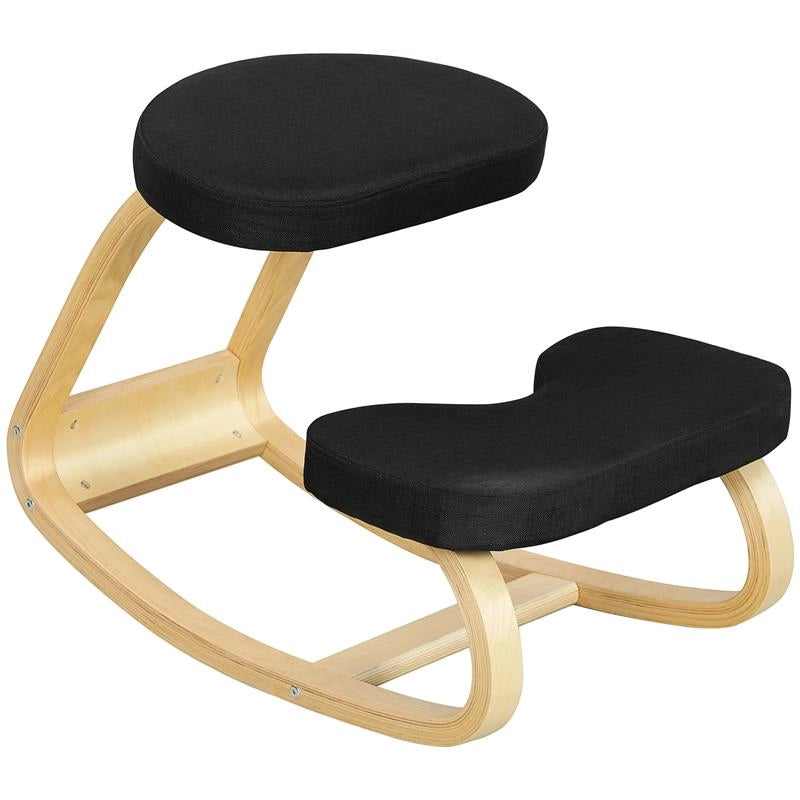SEDIA INGINOCCHIATOIO CON MOVIMENTO A DONDOLO IN TESSUTO EFFETTO LINO E LEGNO DI BETULLA 50X73X55 CM NERO