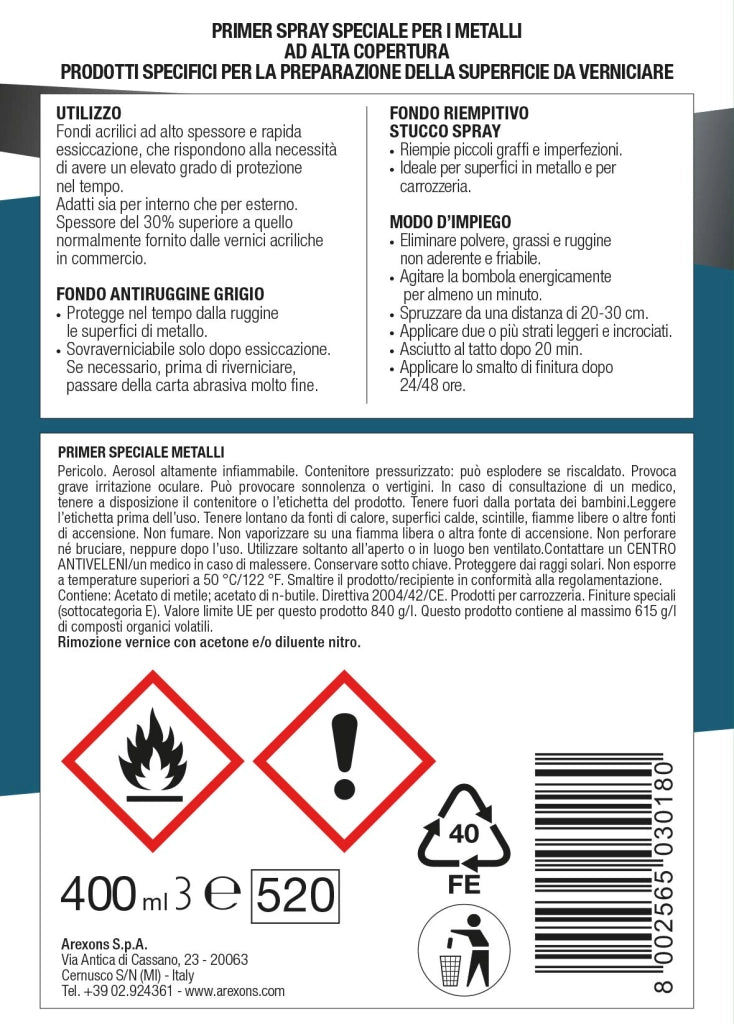 Fondo Antiruggine Spray Arexons Grigio Antiruggine 400 ml