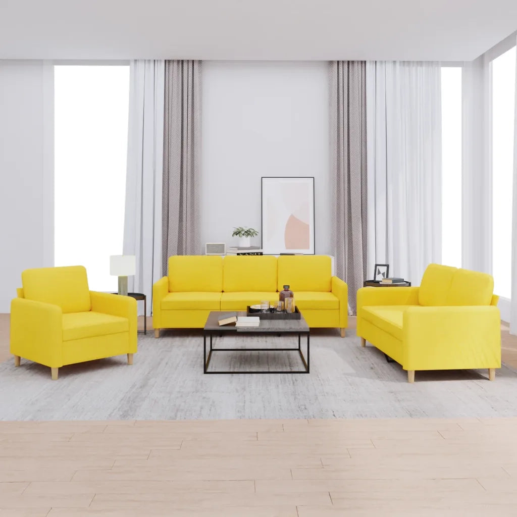 Set di Divani 3 pz con Cuscini Giallo Chiaro in Tessutocod mxl 131177