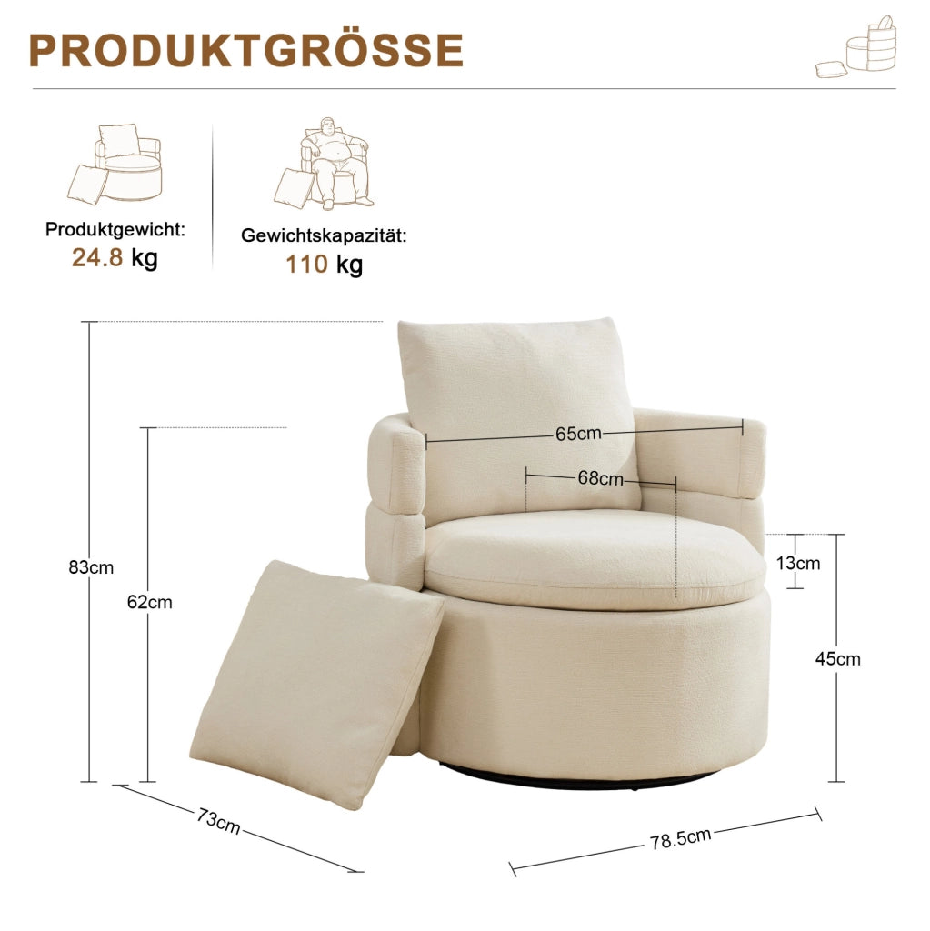 Poltrona girevole 360° in ciniglia con contenitore