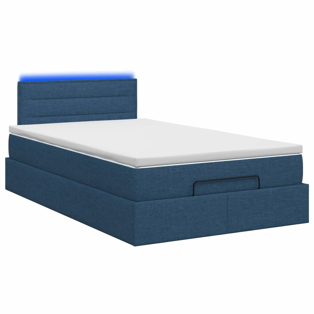 Letto Ottomano con Materasso e LED Blu 120 x 200 cm Tessuto 3456821