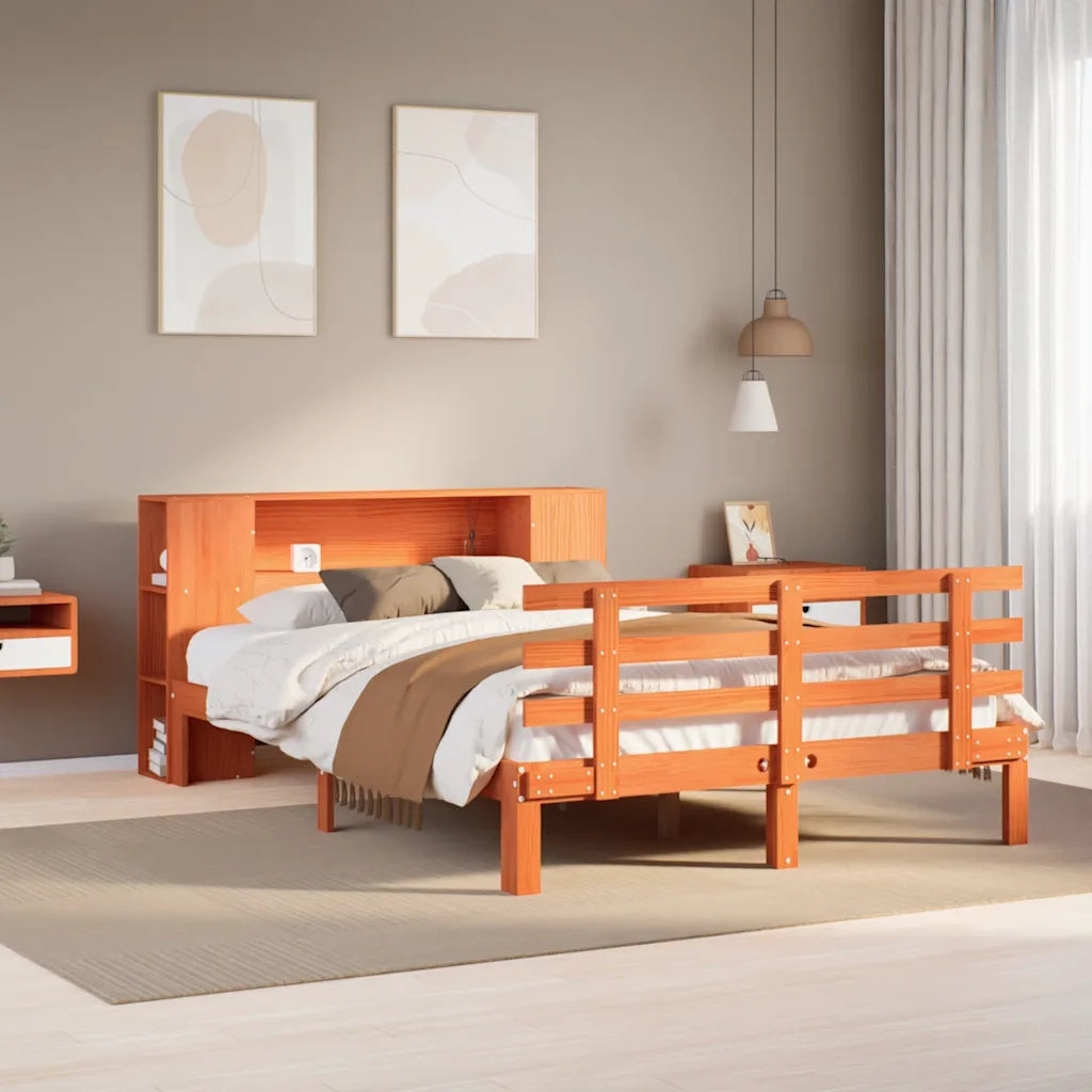 Letto Libreria senza Materasso Marrone Cera 140x190 cm in Pino 3322722