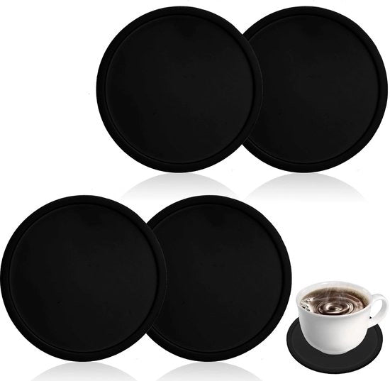 4-pack di supporti in silicone, rotondi, antiscivolo e isolanti per vassoio, scrivania, ufficio, cucina, bar, protezione da cali e da movimenti di mobili (nero)