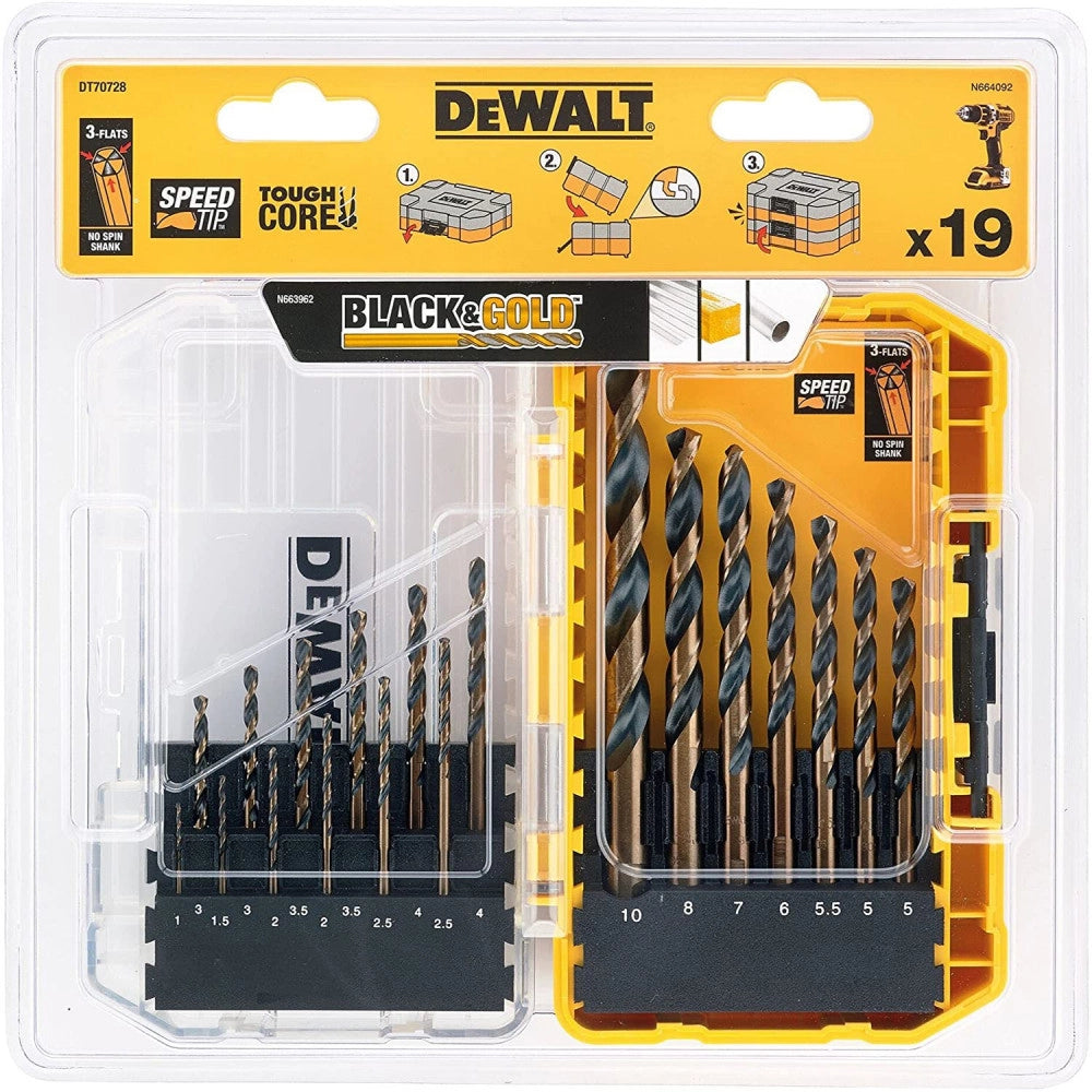 Dewalt black & gold set di 23 punte hss per metallo