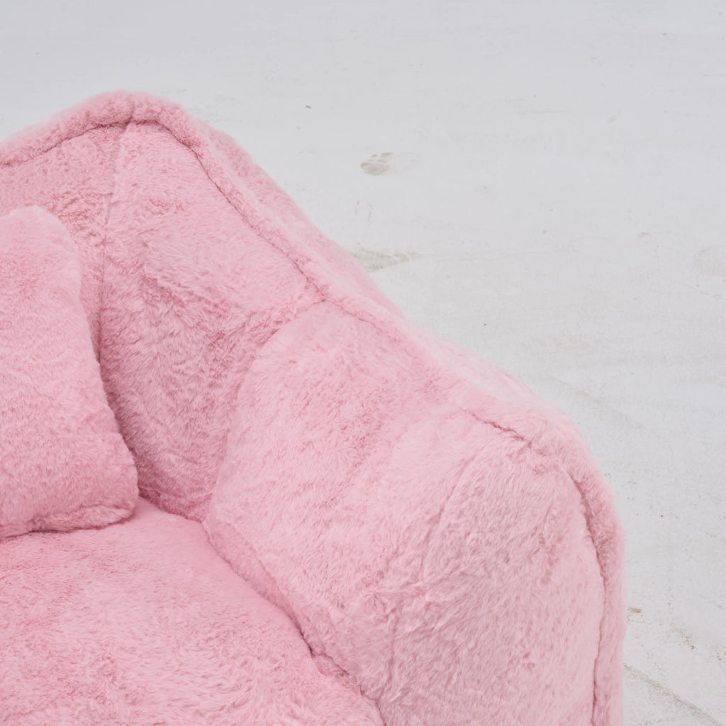 Poltrona Bean Bag in Faux Fur Rosa, con Schienale Ergonomico e Poggiapiedi, Pronta all’Uso