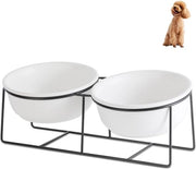 Ciotola per Cani Elevata - Doppio Compartimento Ceramico - Ciotola per Cani con Standard - Adatta anche per Gatti - 850 ml × 2 - Igiene e Lavastoviglie