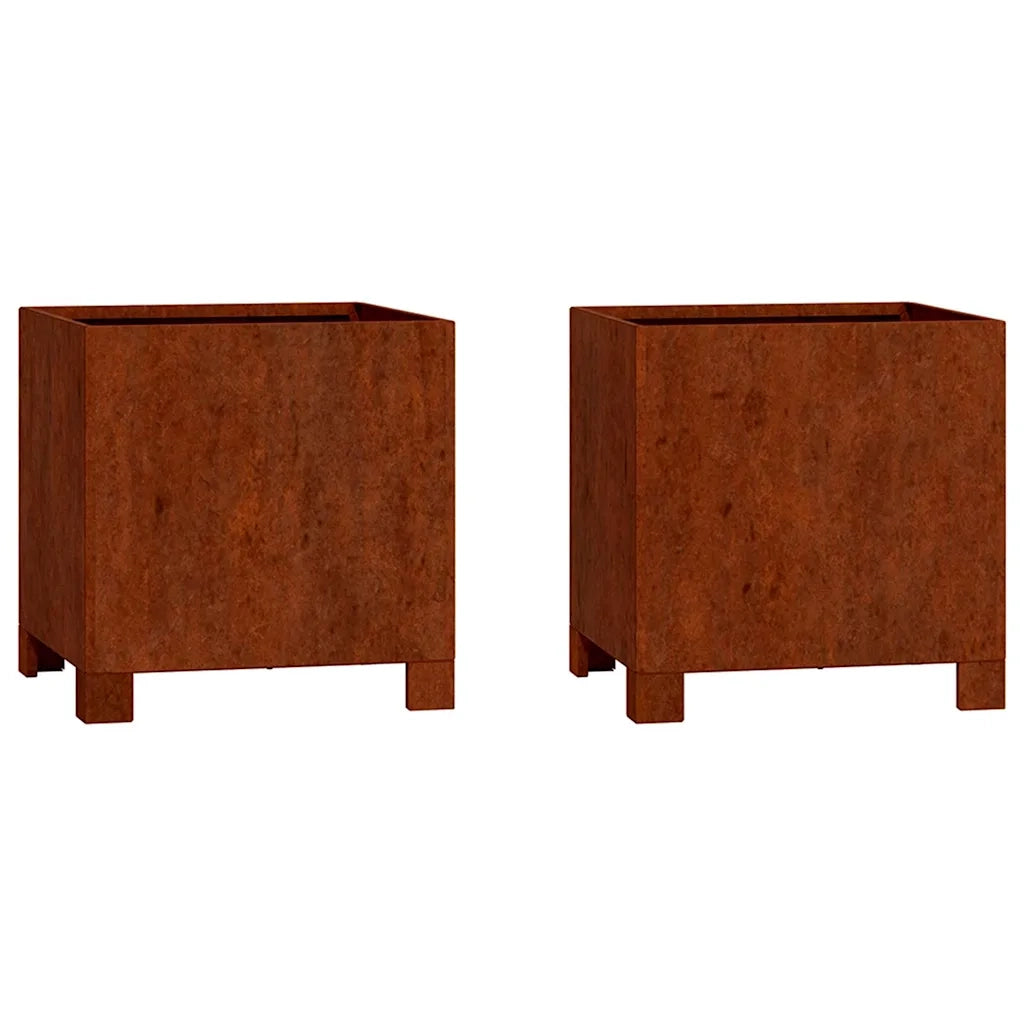 Fioriere con Gambe 2pz Ruggine 30x30x30 cm Acciaio Corten 823679