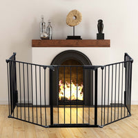 Cancelletto bambini per camino e stufa, nero, 5 elementi, 310 cm, montaggio a parete, Barriera per caminetto