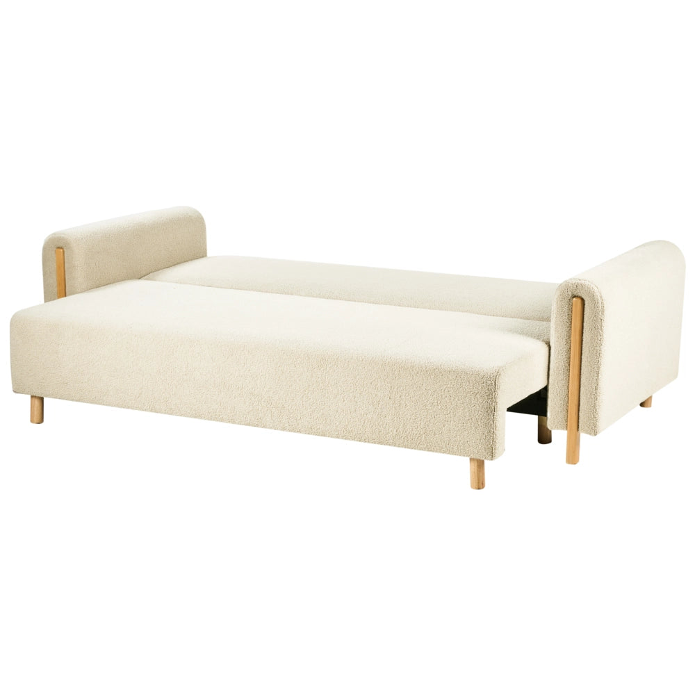 Divano letto in tessuto bianco sporco Rivestito con meccanismo Click-Clack Sleeper con contenitore Stile minimalista con braccioli
