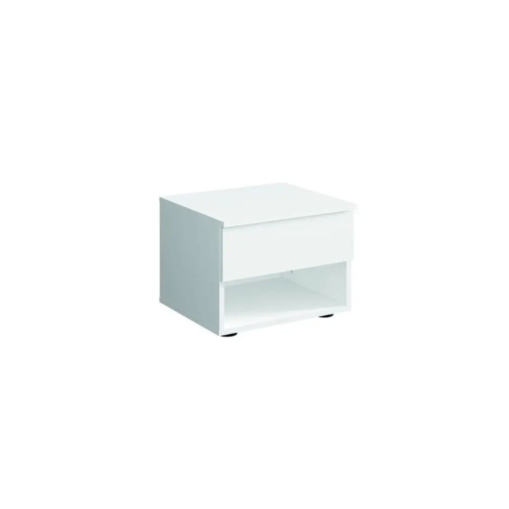 Set camera NOFI - Letto 180x200 cm con doghe, 2 cassetti, comodini, armadio e cassettiera - bianco