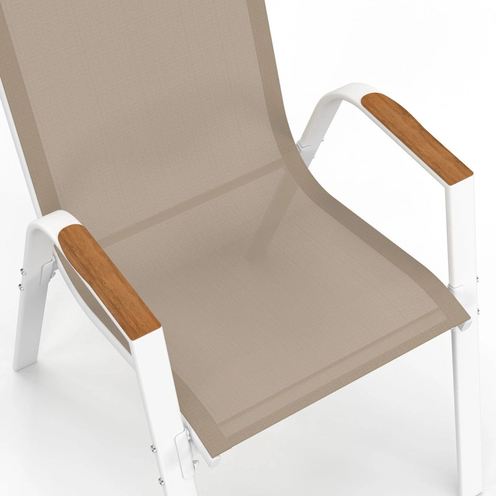 Set di 4 sedie da giardino impilabili NOUMEA in metallo e textilene in bianco e legno