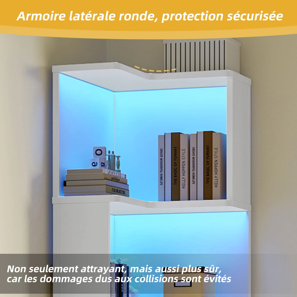 Libreria angolare con LED regolabili via app e 5 ripiani, per studio e ufficio, in MDF, bianco, 63,5 × 45 × 175 cm
