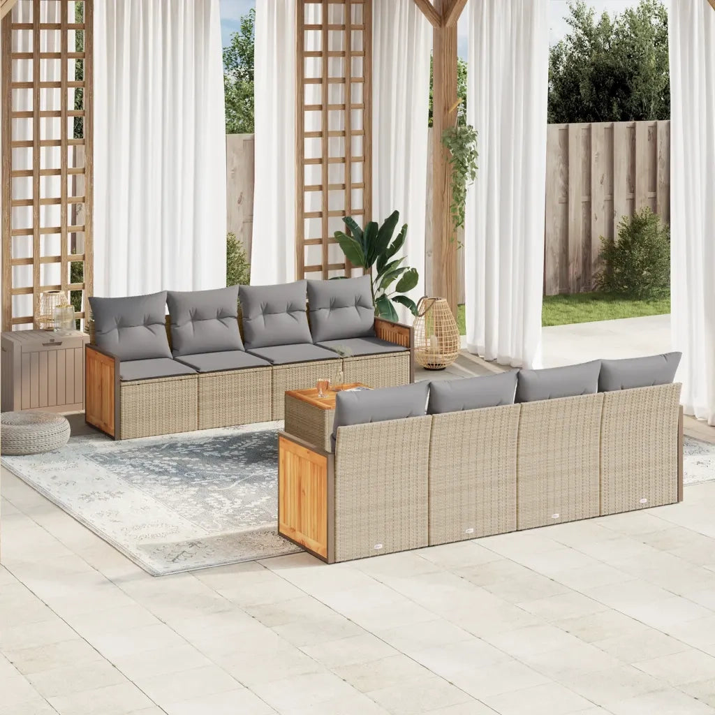 Set Divano da Giardino 9 pz con Cuscini Beige in Polyrattan 3259903