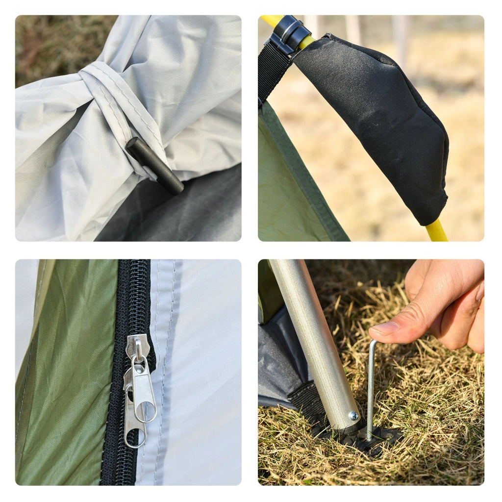 Tenda da Campeggio 3 Posti Pop Up con Porta a Cerniera e 3 Finestre, 240x240x199 cm, Verde