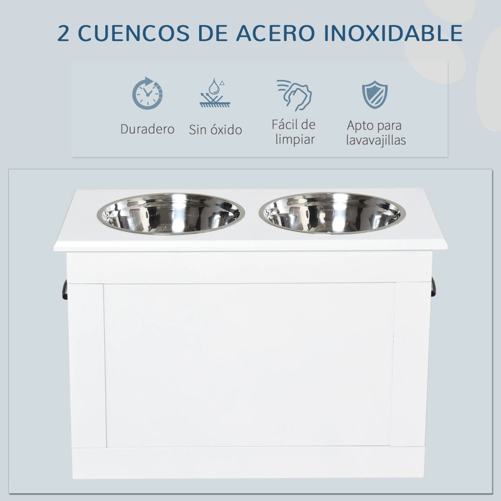 Tavolo per Cani con Ciotole e Ripiano ¨C Zephmum ¨C Bianco 60x30x41 cm