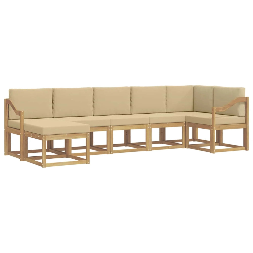 Set di divani da esterno 7 pcs Bianco e Beige Poliestere